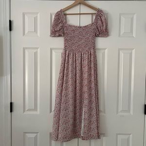 Cottagecore smocked floral midi dress